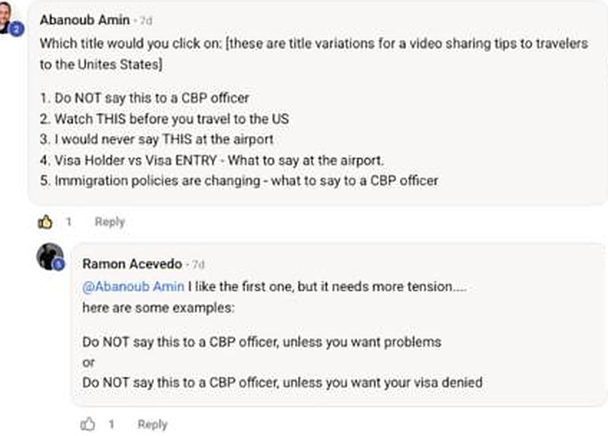 Abanoub's five title ideas and Ramon's reply suggesting two versions with more tension